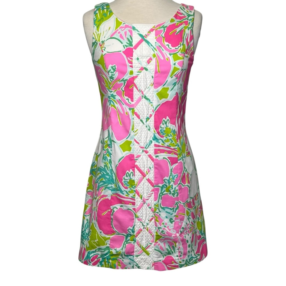 Lilly Pulitzer Cathy Shift Dress Flamingo Print Cotton Sleeveless Pink Green 6